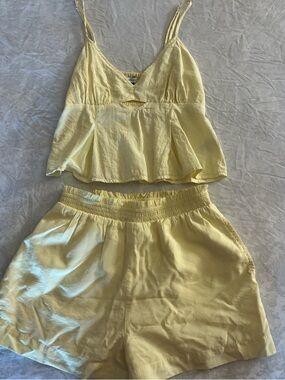 American Eagle Outfitters Yellow Linen-Blend Cropped Tank